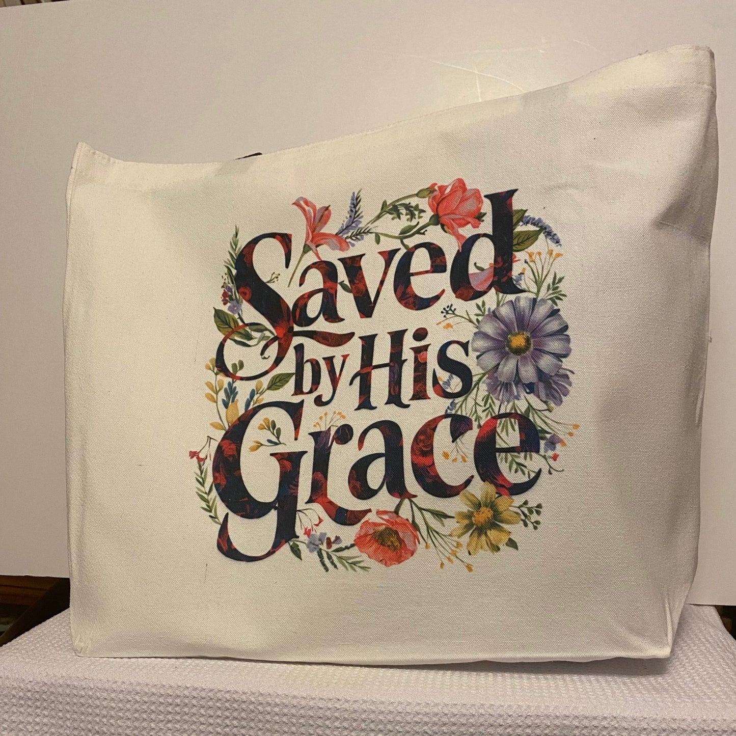 Saved By His Grace-Large Tote Bag
