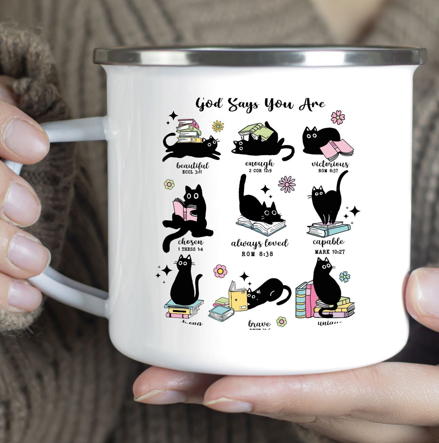Cat-God Says I Am -- Kids/Youth/Adult Metal Camp Mug