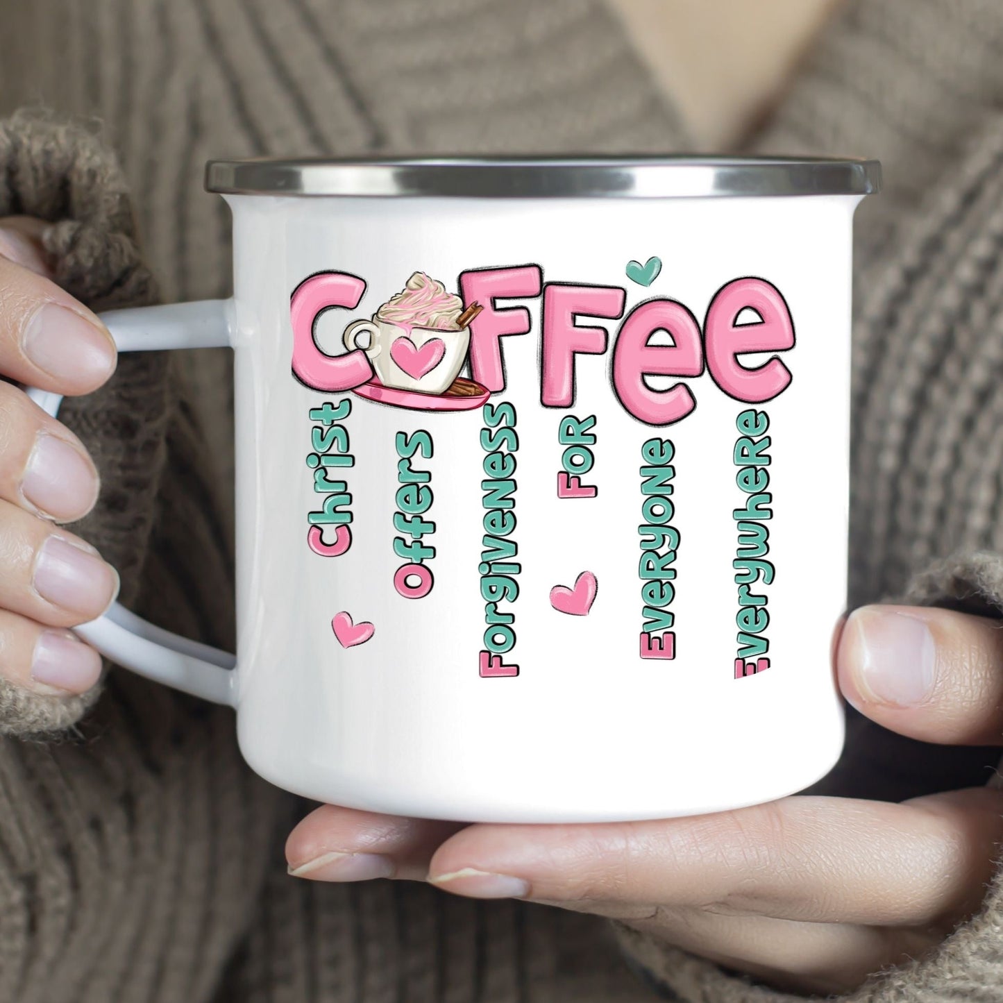 C.O.f.f.e.e.– Christ Offers Forgiveness for Everyone Everywhere-Metal Camp Mug
