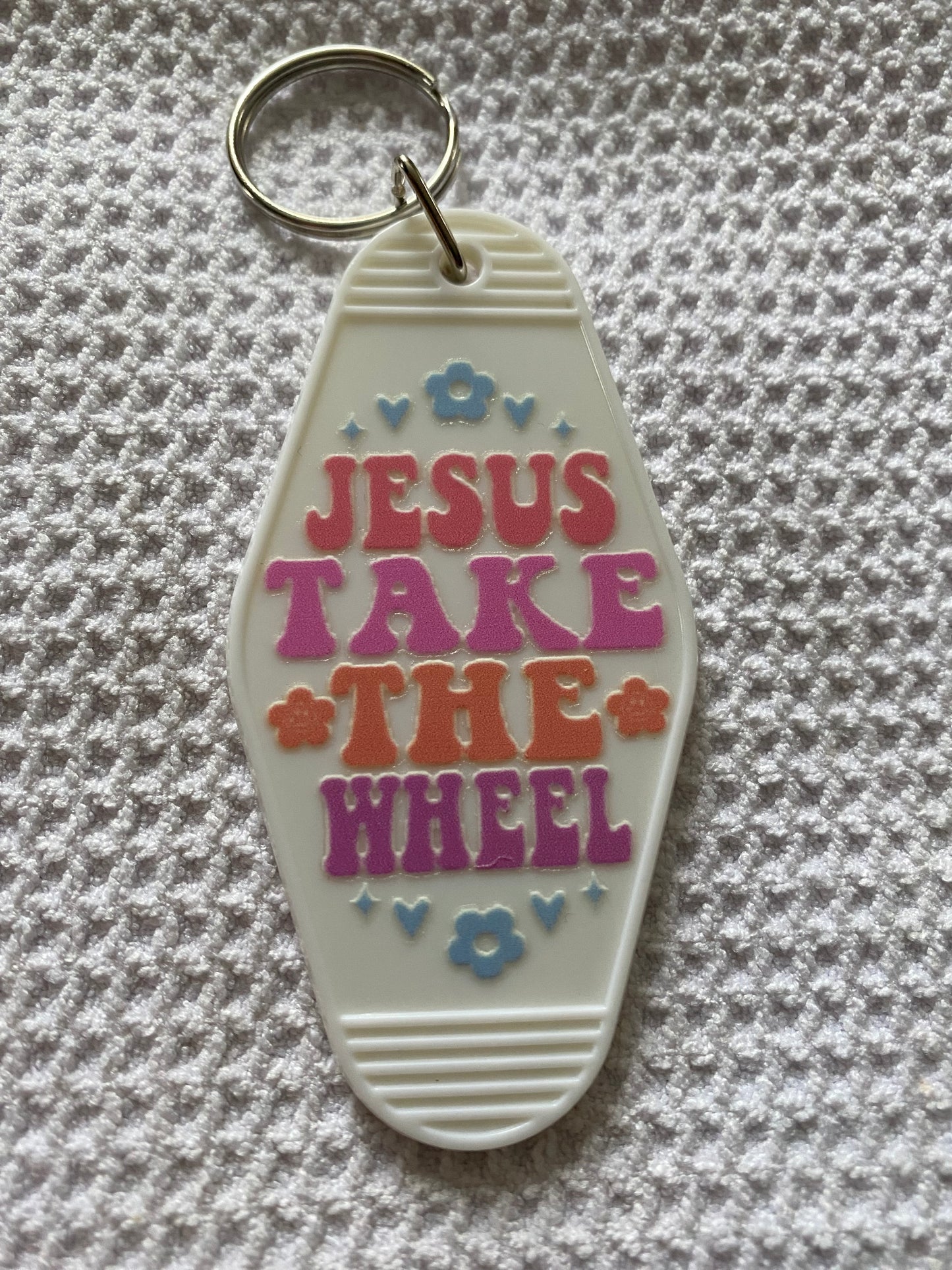 Jesus Take the Wheel Retro Motel/Hotel Keychain