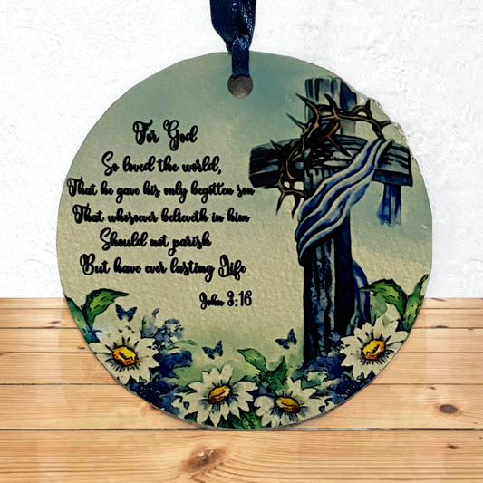 For God So Loved Round Aluminum Ornaments