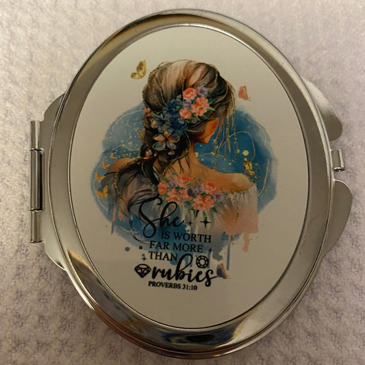 More Precious Than Rubies Oval Compact Mirror