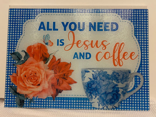 Jesus and Coffee Large Cutting Board/Trivet