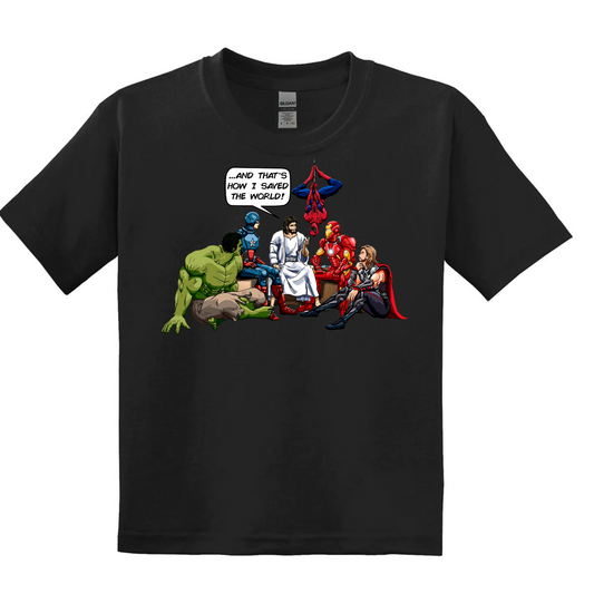 Kids/Youth SS Tee - Jesus Saves Superhero