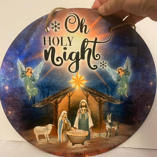 Oh Holy Night 12 Inch MDF Door Hangers