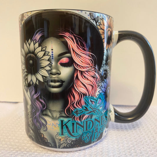 Trendy Girl - Kindness is Free -Black Woman Ceramic Mug