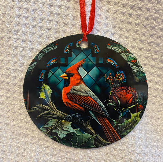Stain Glass Look Cardinal  Ornament