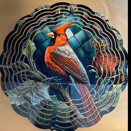 Stain Glass Cardinal 10 inch Wind Spinner