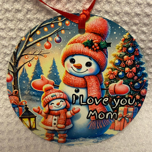 Snowman I Love You Mom Christmas Ornament