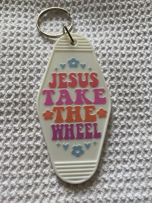 Jesus Take the Wheel Retro Motel/Hotel Keychain